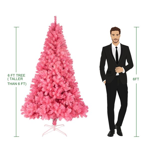 Arbre de Noël en pin rose non éclairé de 6 pieds - Décor de fête plein et luxuriant avec 1000 pointes de branches, parfait pour les célébrations à domicile et au bureau 2024
