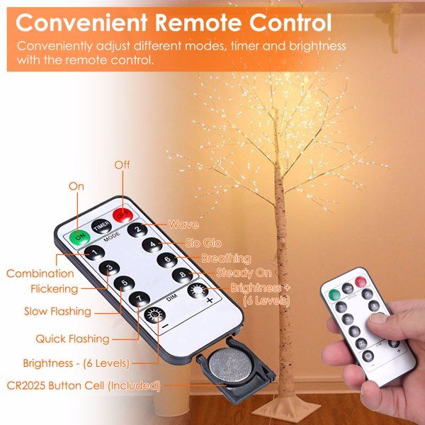 Arbre de bouleau lumineux Arbre en branches de bouleau blanc artificiel avec 8 modes d'éclairage blanc chaud pour décoration de maison de mariage, fête, Noël, festival.