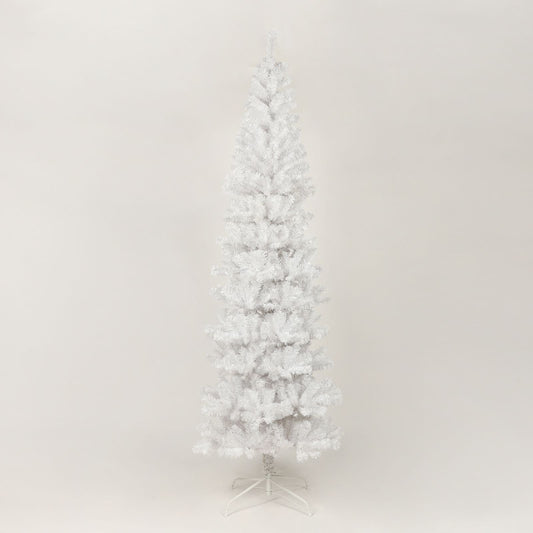 Arbre de Noël artificiel mince blanc de 7,5 pieds avec support en métal pliable – Parfait pour les petits espaces et la décoration des fêtes 2024