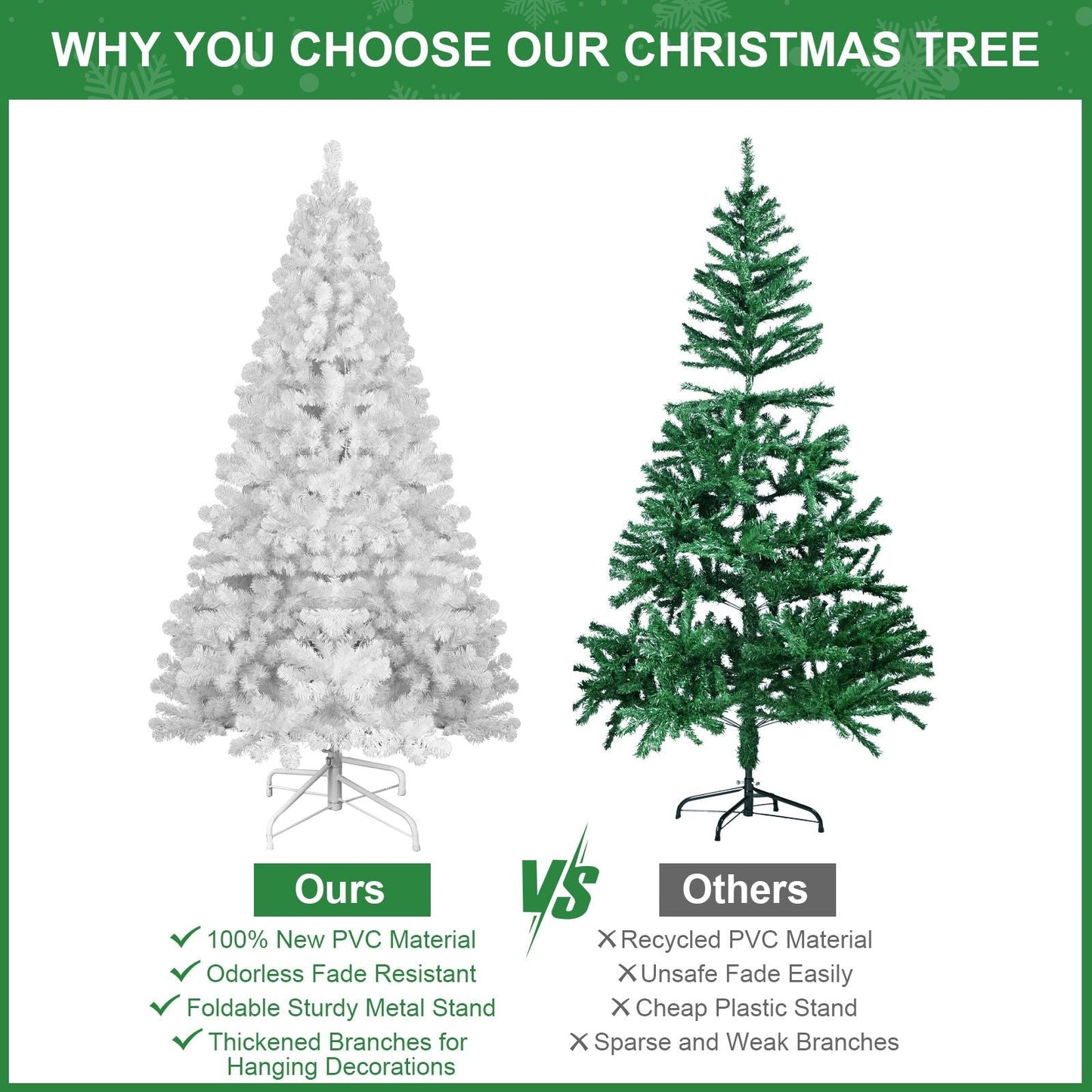 Arbre de Noël blanc écologique de 5 pieds - PVC ignifuge, montage facile et design duveteux pour la décoration des fêtes 2024