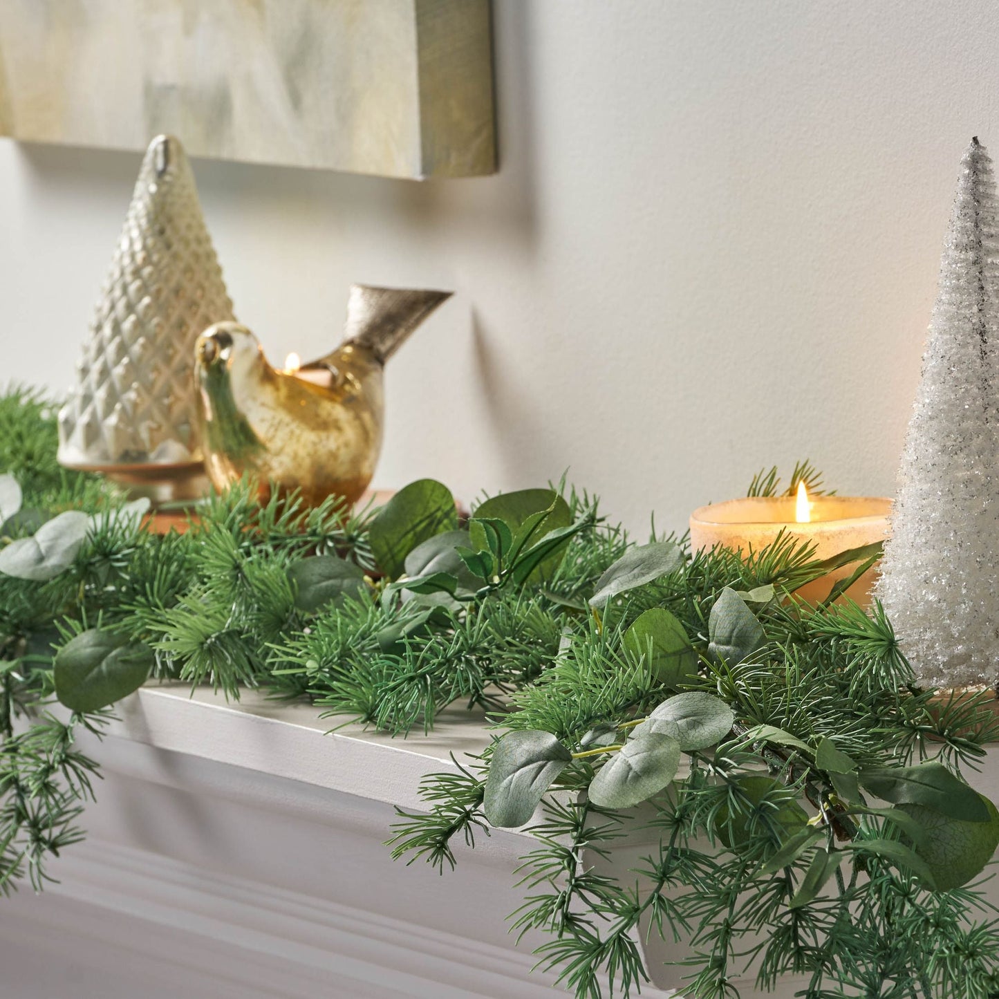 5,5' guirlande en eucalyptus et feuilles d'olive – Décor woodland léger pour un usage intérieur, Noël 2024