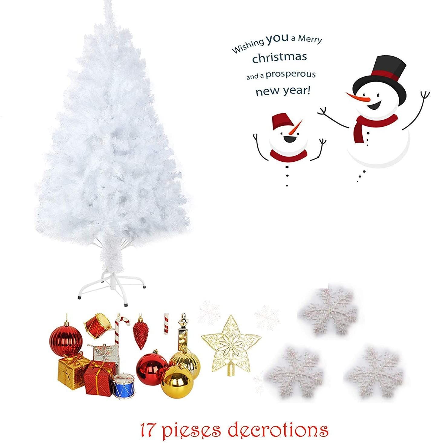 Arbre de Noël artificiel en épinette premium non éclairé de 5 pieds avec support en métal - Parfaite décoration de fête pour 2024