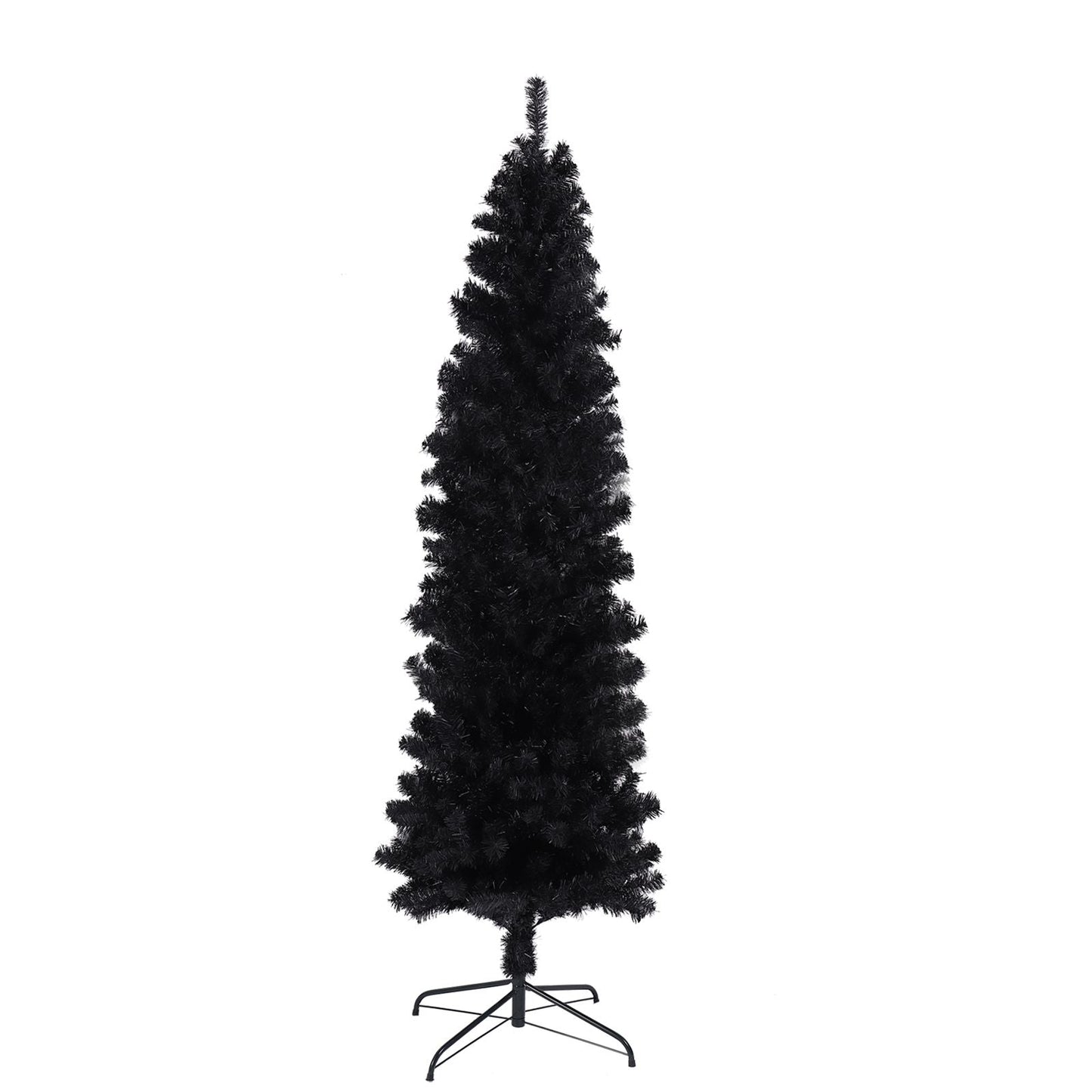 Arbre de Noël artificiel noir slim de 7,5 pieds avec support en métal pliable - Décor de vacances unique pour les petits espaces 2024