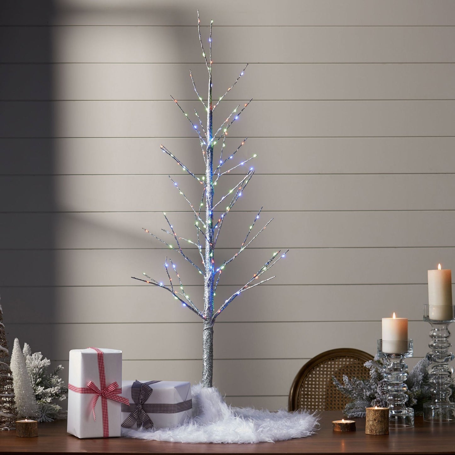 Arbre en papier en branches LED multicolores de 4 pieds pour une décoration de vacances écologique 2024