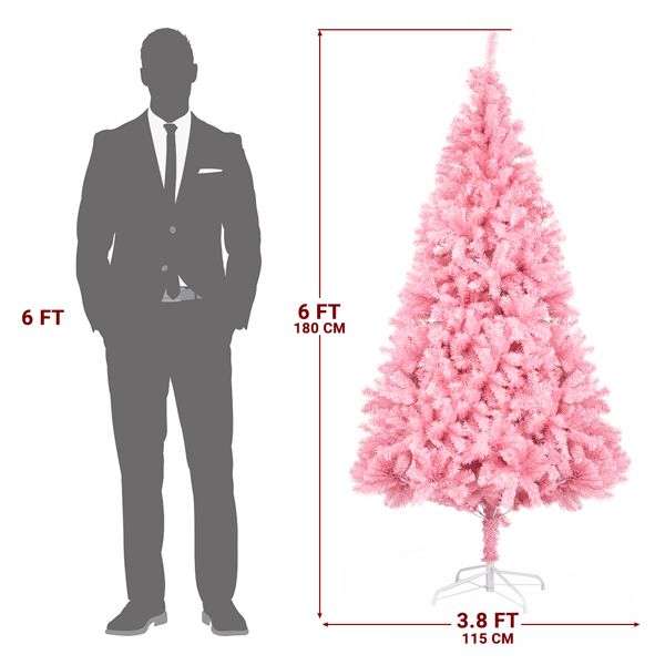 Arbre de Noël en pin rose non éclairé de 6 pieds - Décor de fête plein et luxuriant avec 1000 pointes de branches, parfait pour les célébrations à domicile et au bureau 2024