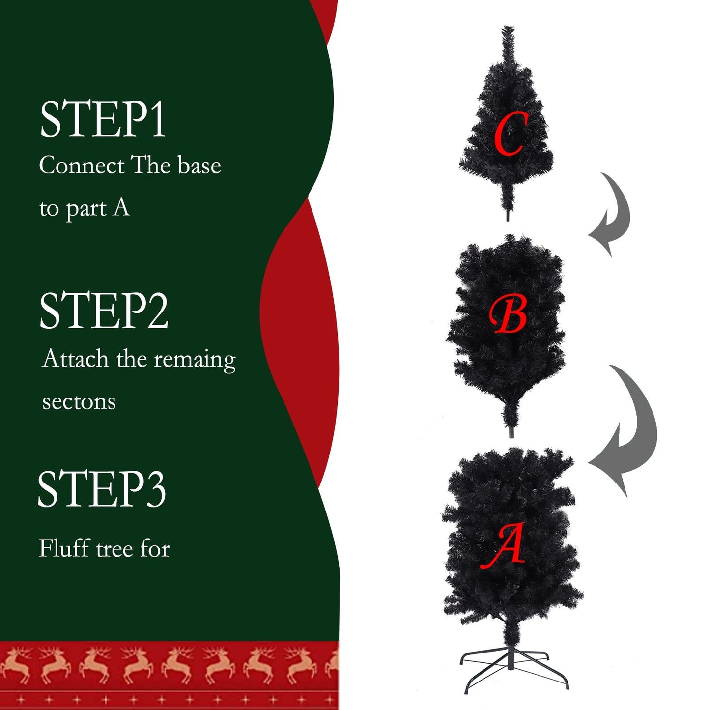 Arbre de Noël artificiel noir slim de 7,5 pieds avec support en métal pliable - Décor de vacances unique pour les petits espaces 2024