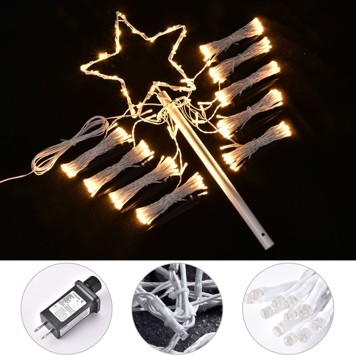 Arbre de Noël en cône spiral LED lumineux de 12 pieds avec étoile en haut - Lumières blanches chaudes, modes réglables, décoration de vacances parfaite pour 2024