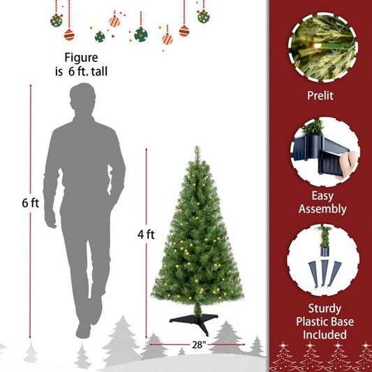 Arbre de Noël Norwood Spruce pré-éclairé de 4 pieds – 100 lumières LED blanches chaudes, pointes de branches en PVC réalistes, décoration parfaite pour les fêtes à la maison 2024