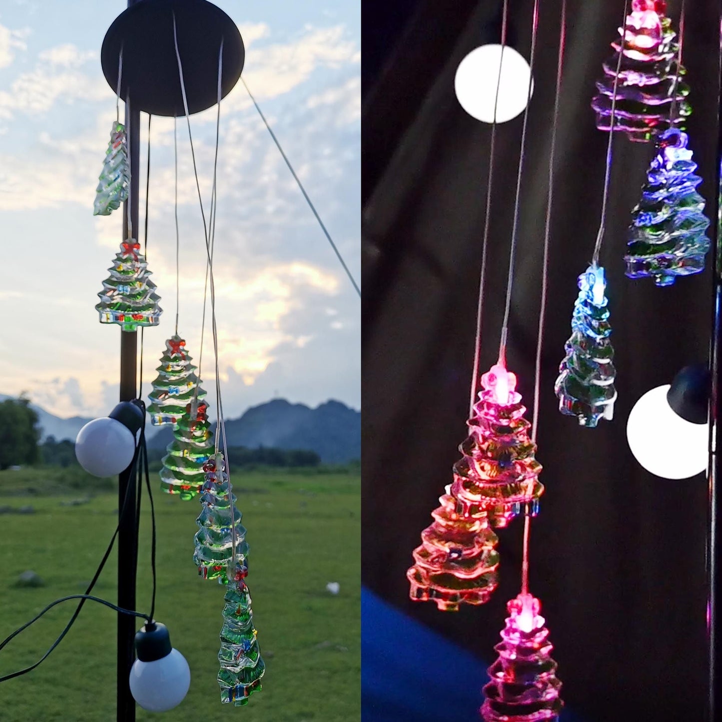 Cloches de vent solaires LED pour arbre de Noël