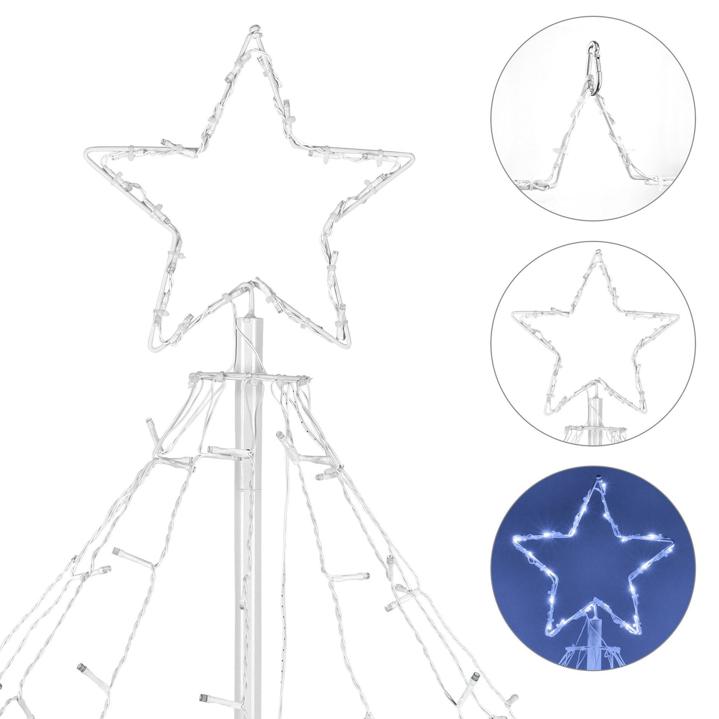Arbre en cône de Noël spiral lumineux LED de 12 pieds avec étoile en sommet - 8 modes et luminosité réglable pour la décoration des fêtes 2024