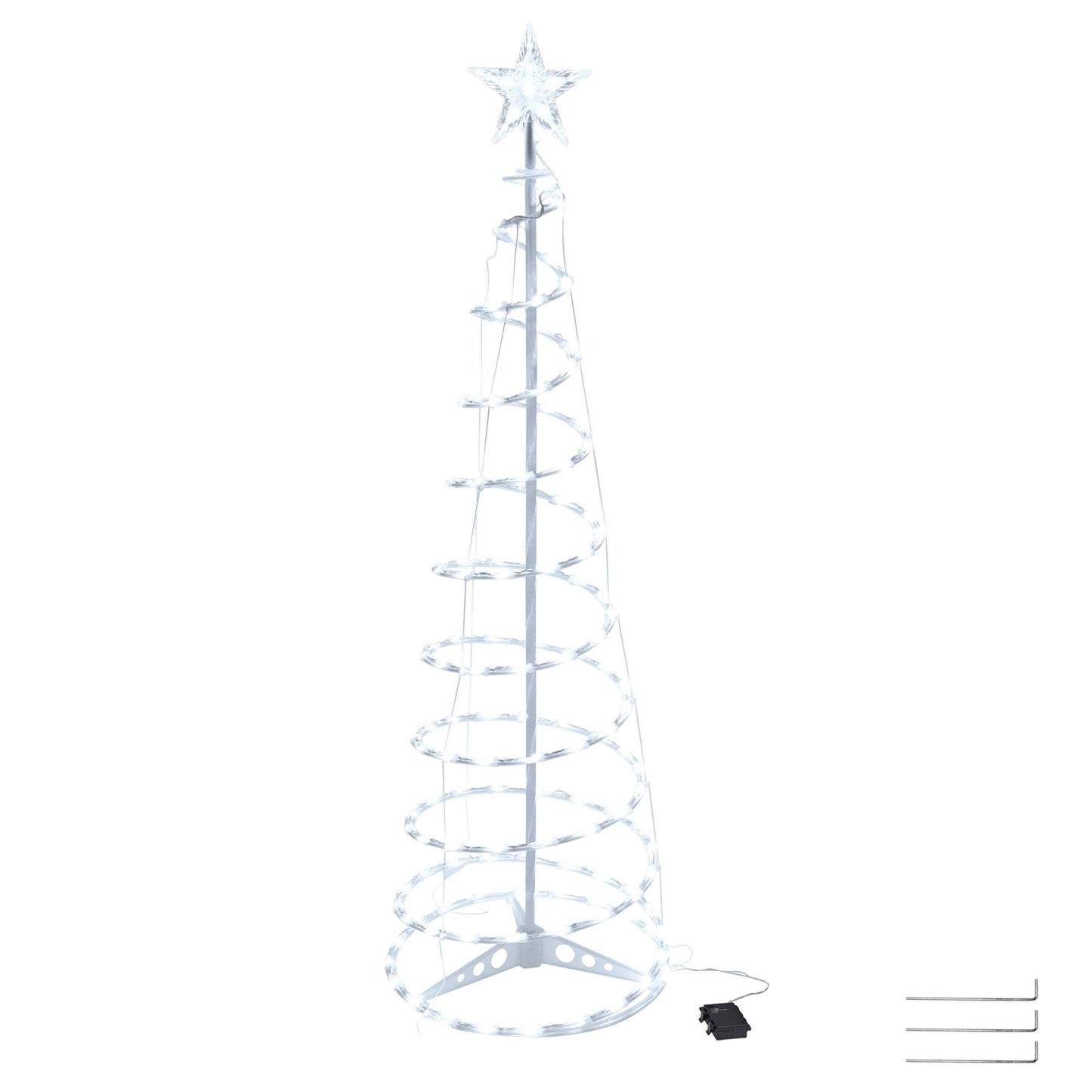 Arbre de Noël en spirale lumineux de 5 pieds avec 182 LED blanc froid - Décor extérieur à piles pour les fêtes 2024