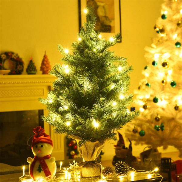 Arbre de Noël LED pré-éclairé de 24 pouces - Décor de table mini pour les fêtes avec fonction minuterie, parfait pour Noël à la maison et au bureau 2024