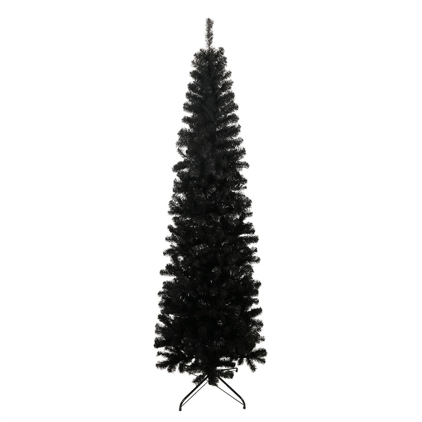 Arbre de Noël artificiel noir slim de 7,5 pieds avec support en métal pliable - Décor de vacances unique pour les petits espaces 2024