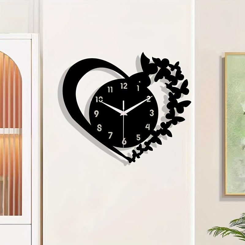 Horloge murale en acrylique en forme de cœur Floroux - Design sans cadre pour le salon, la chambre à coucher et le bureau