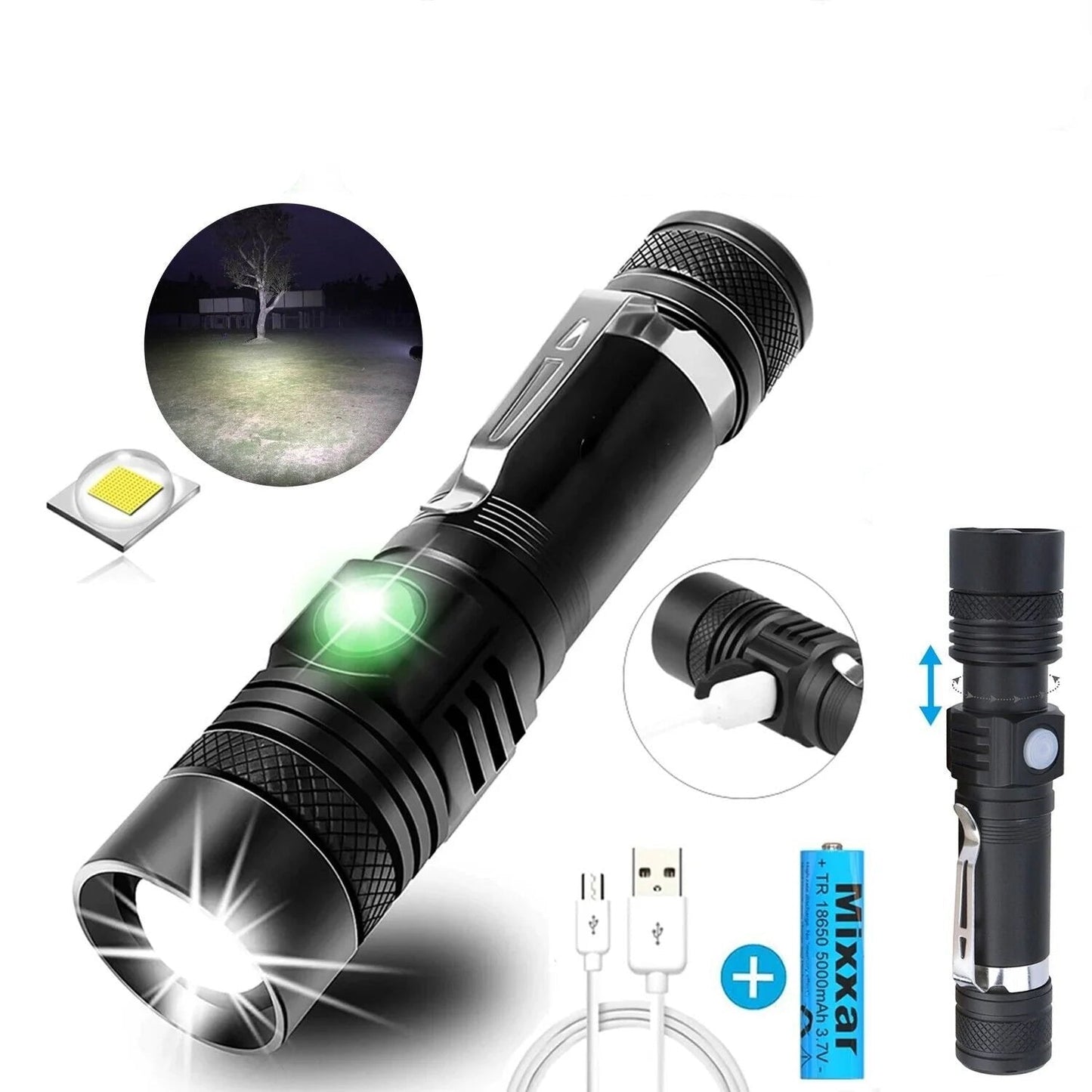 Floroux - Super lumineux 90000LM lampe de poche tactique zoomable avec batterie rechargeable