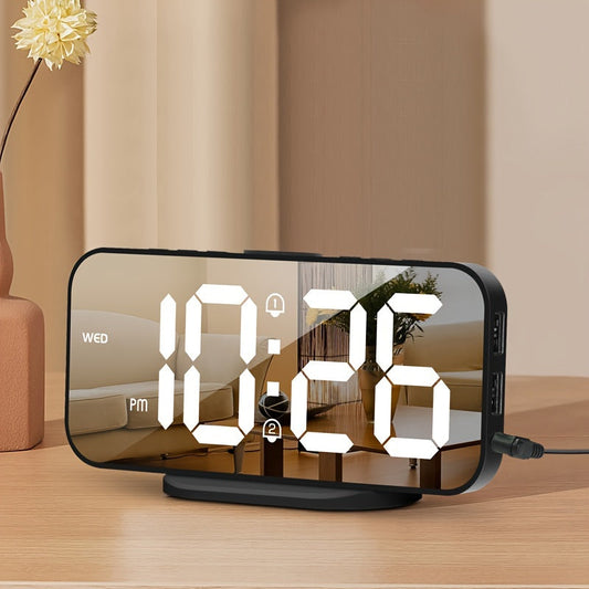 MirrorTime Horloge - Miroir LED élégant avec chargement USB