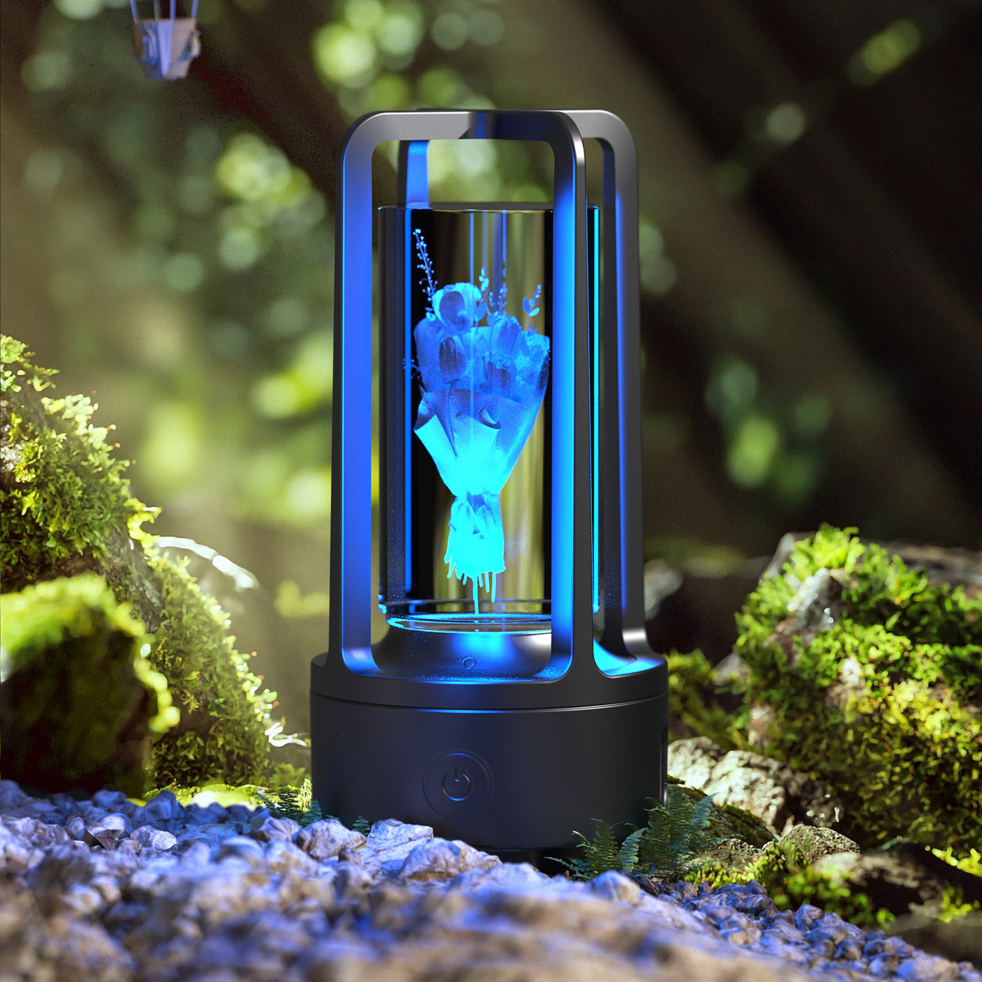2-en-1 Lampe de nuit en cristal avec fleurs de l'arbre noir et enceinte Bluetooth lampe de bureau