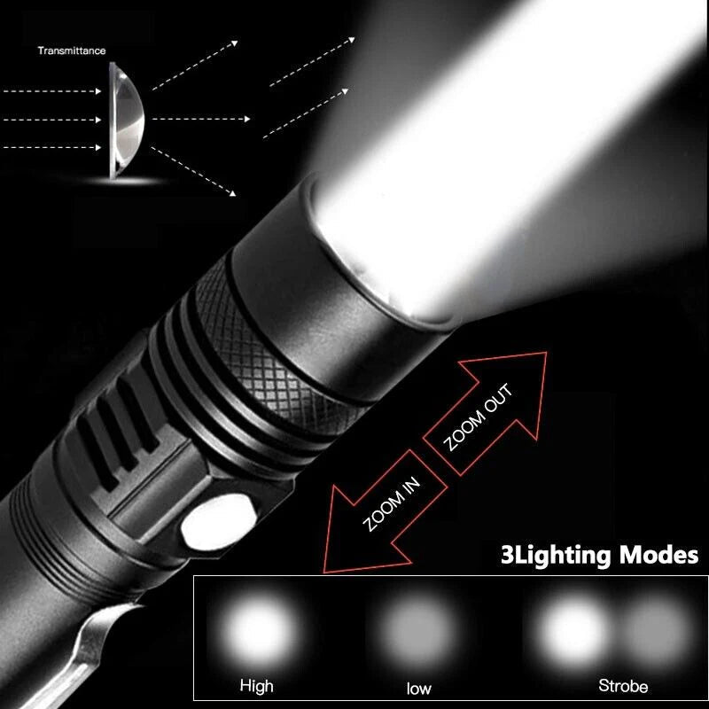 Floroux - Super lumineux 90000LM lampe de poche tactique zoomable avec batterie rechargeable