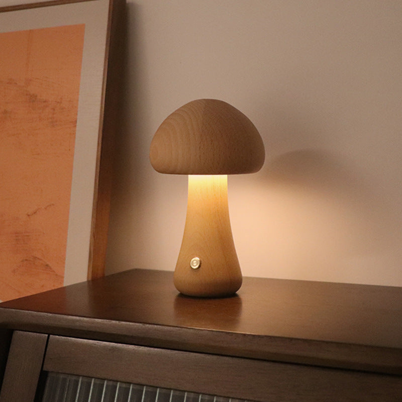 Lampe de table nuit champignon en bois