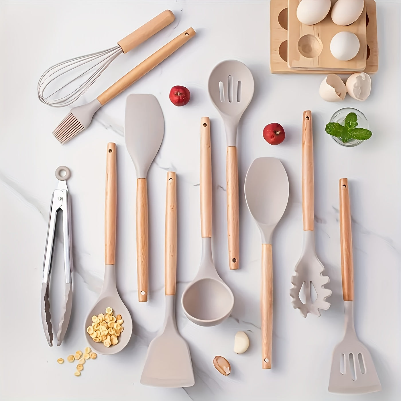 Canaya - Ensemble d'ustensiles de cuisine en silicone de luxe (12 pièces)
