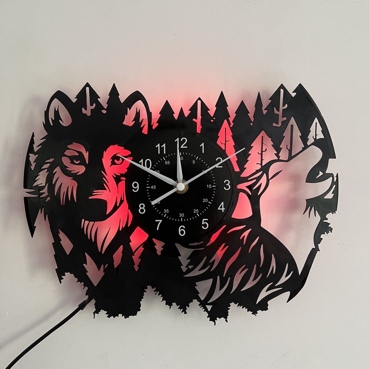 Horloge murale Floroux en vinyle Wolf - Horloge silencieuse pour la décoration du salon et de la chambre