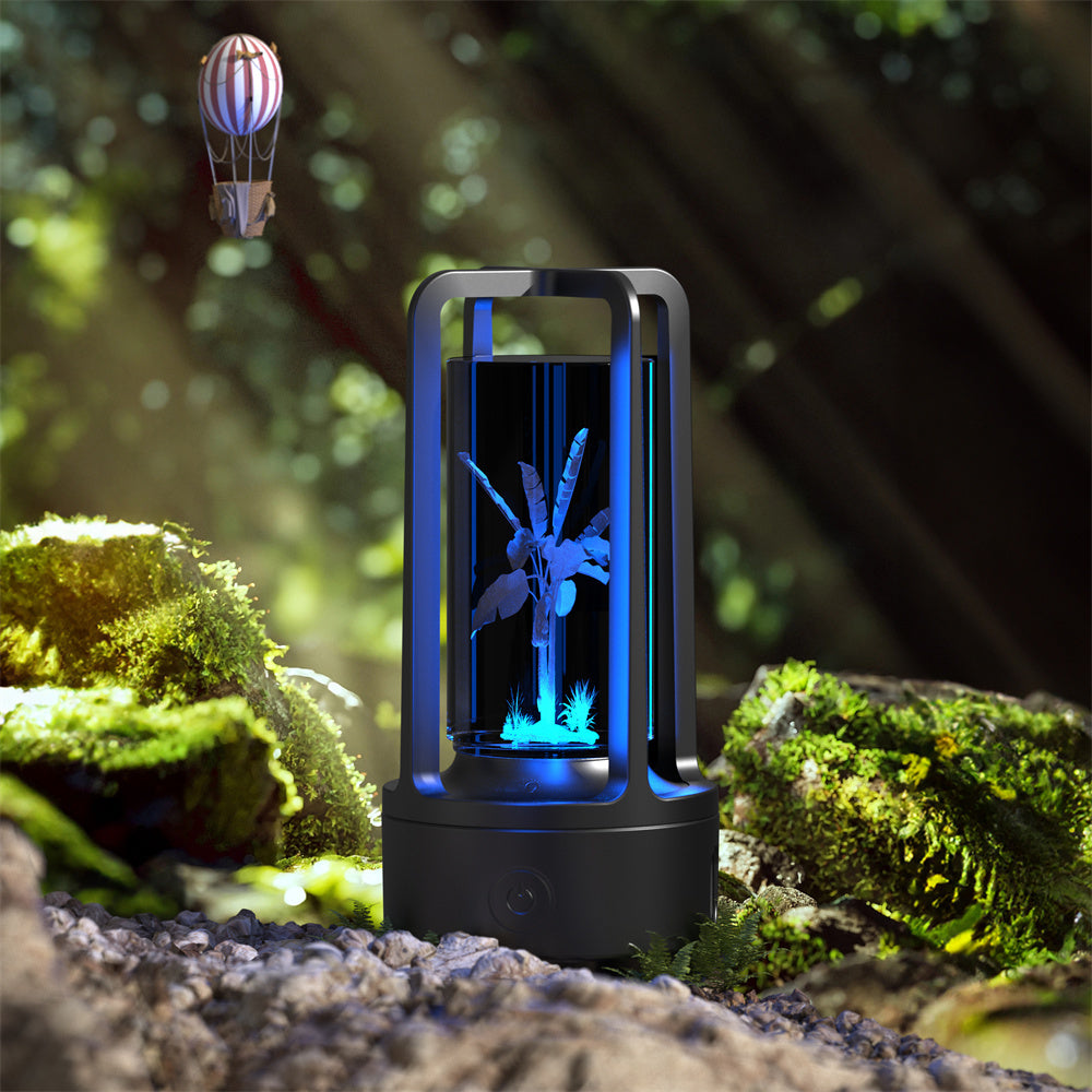2-en-1 Lampe de nuit en cristal avec fleurs de l'arbre noir et enceinte Bluetooth lampe de bureau