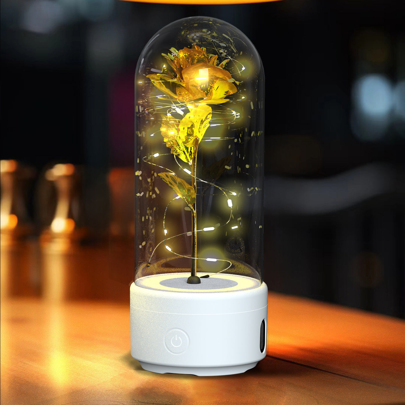2-en-1 Rose Haut-parleur Verre Couverture Lampe - Base Blanche