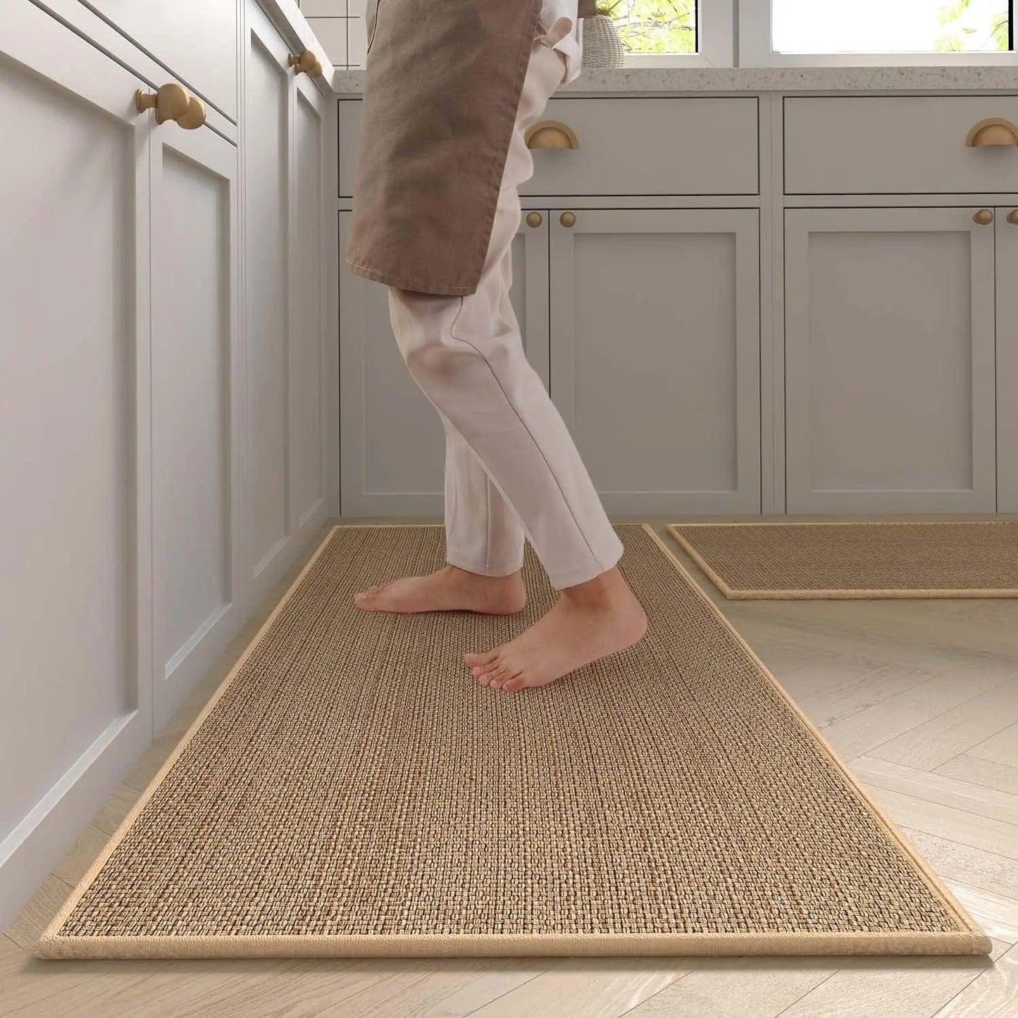Faux tissé lavable antidérapant coureur de cuisine │ Faux tapis de sisal