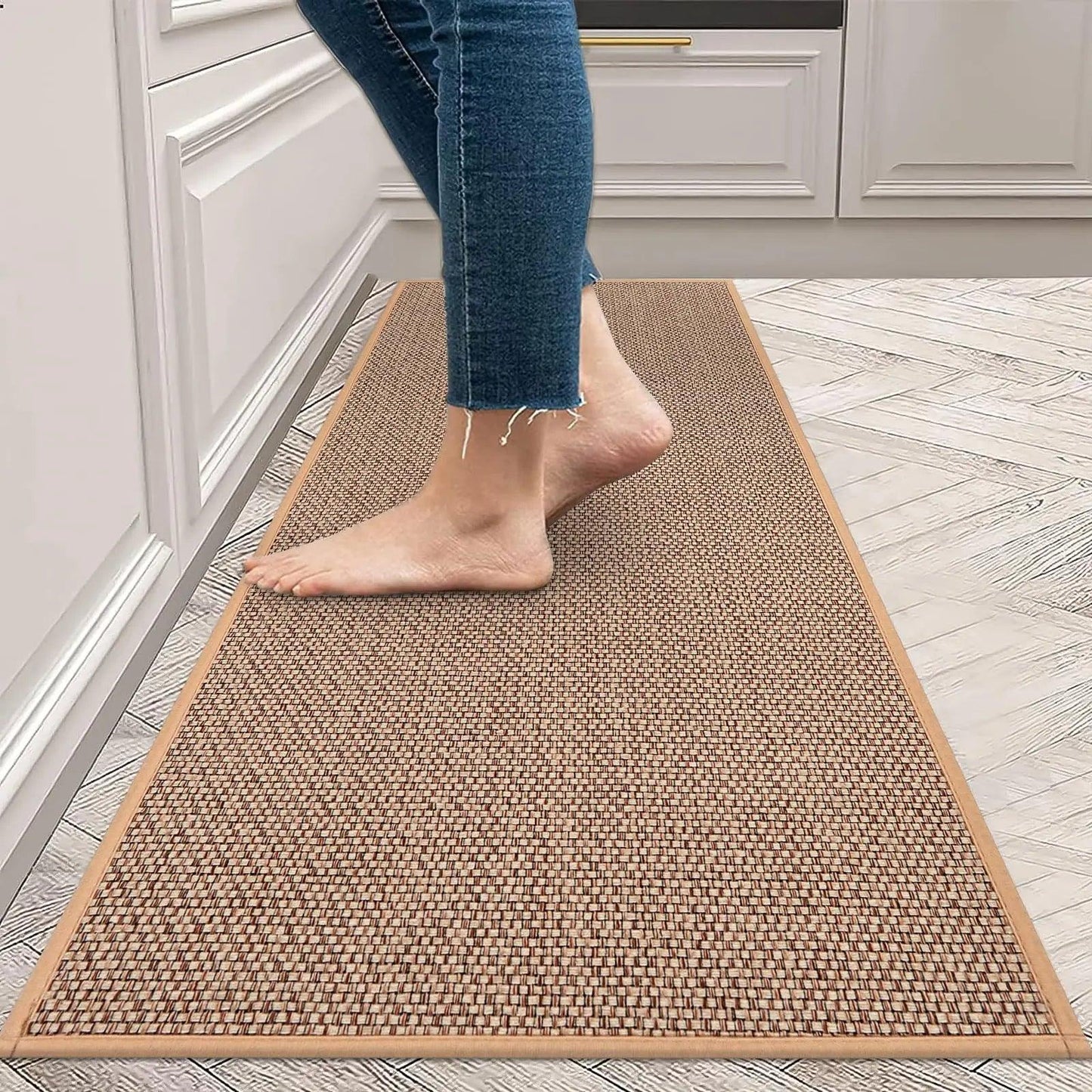 Faux tissé lavable antidérapant coureur de cuisine │ Faux tapis de sisal
