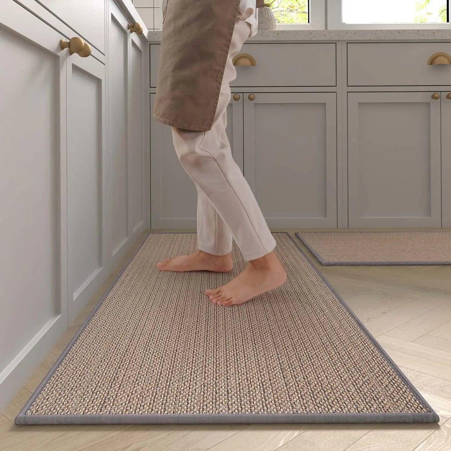 Faux tissé lavable antidérapant coureur de cuisine │ Faux tapis de sisal