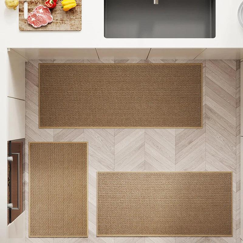 Faux tissé lavable antidérapant coureur de cuisine │ Faux tapis de sisal