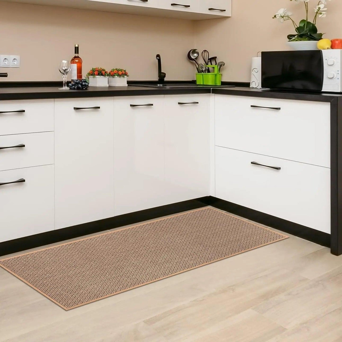 Faux tissé lavable antidérapant coureur de cuisine │ Faux tapis de sisal