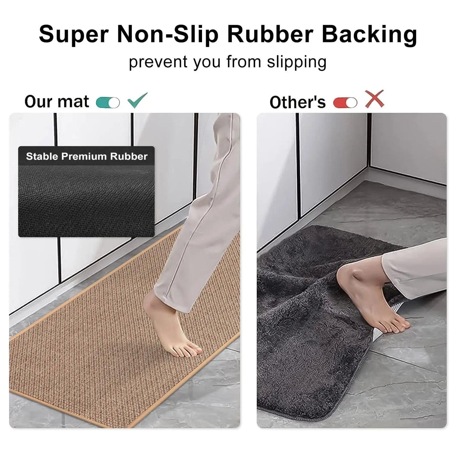 Faux tissé lavable antidérapant coureur de cuisine │ Faux tapis de sisal