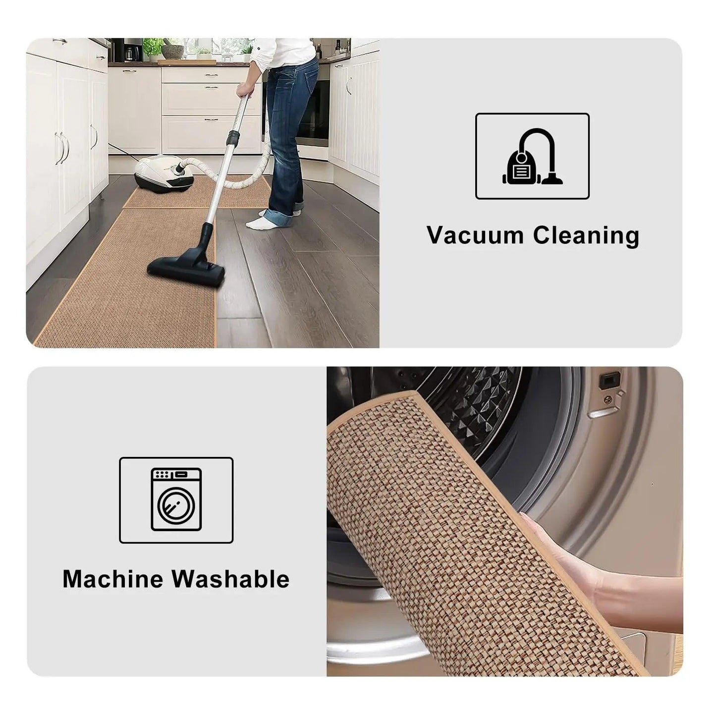 Faux tissé lavable antidérapant coureur de cuisine │ Faux tapis de sisal