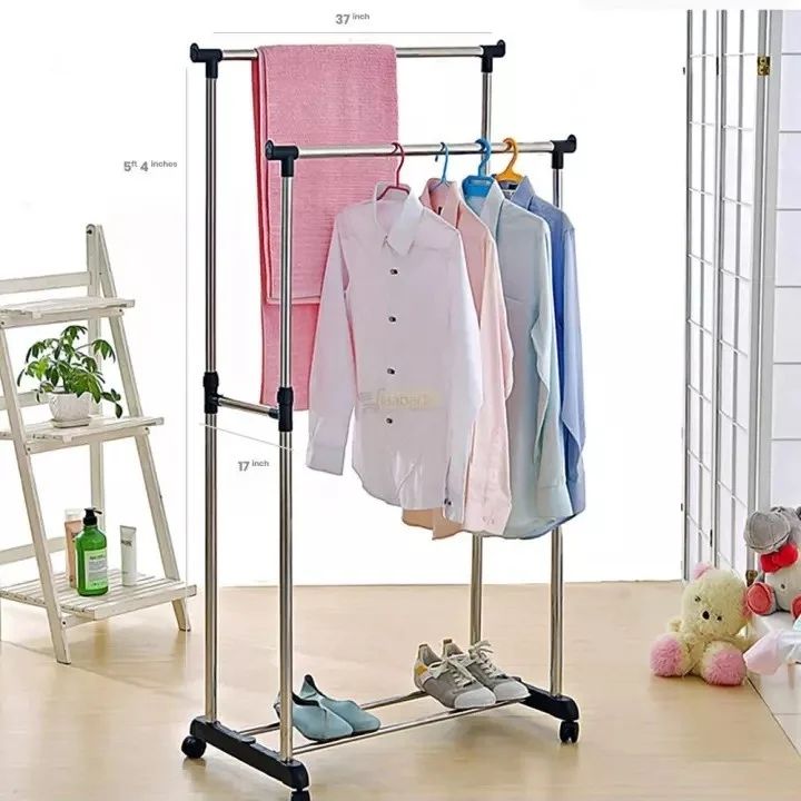 Porte-manteau double pôle en acier inoxydable