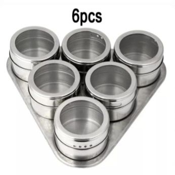 Bocaux d'épices ronds en acier magnétique - 6 pièces
