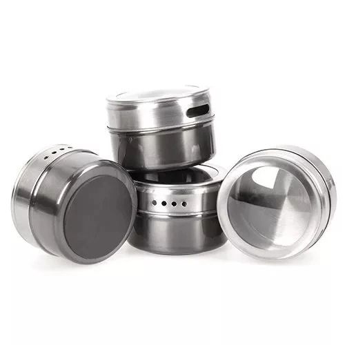 Bocaux d'épices ronds en acier magnétique - 6 pièces