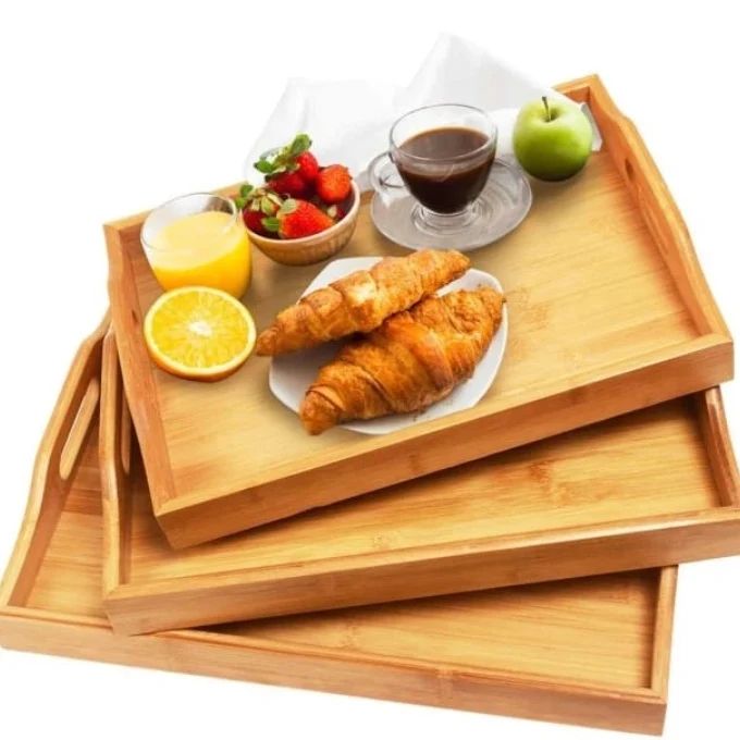 Plateaux de service en bambou multifonctionnels 3 pièces