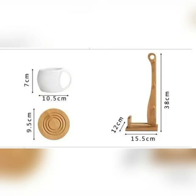 6Pc Tasses en céramique avec support en bois et 6 sous-verres
