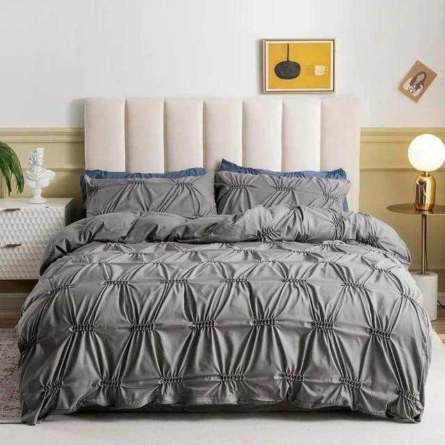 6*7 Ensemble de housse de couette à plis pincés doubles avec 2 taies