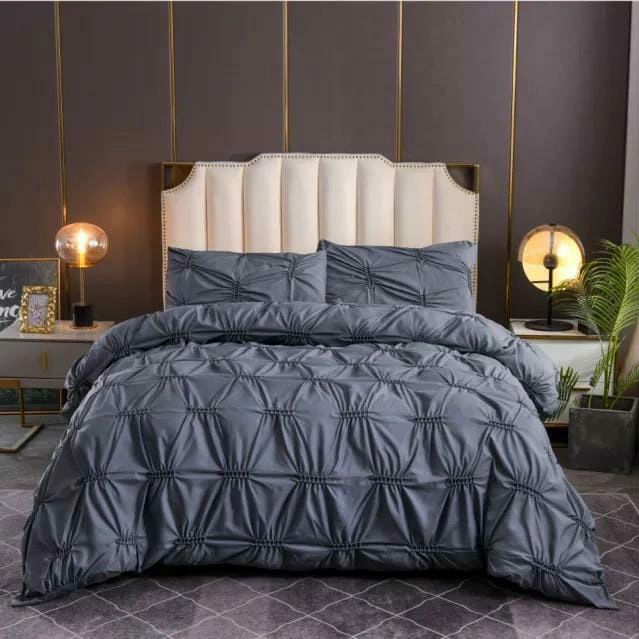 6*7 Ensemble de housse de couette à plis pincés doubles avec 2 taies