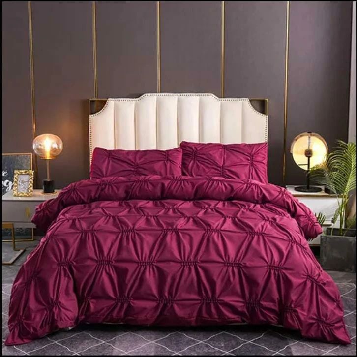 6*7 Ensemble de housse de couette à plis pincés doubles avec 2 taies