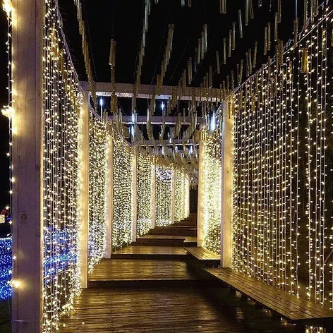 Floroux Solar LED Light Curtains | Waterproof for Outdoor | Light Garlands for Garden & Terrace | Decoration for Wedding & Party