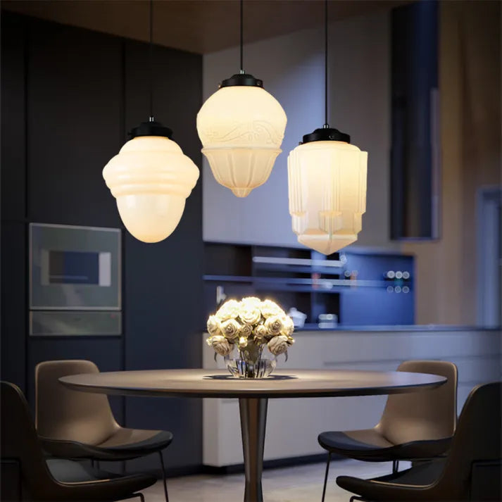 LumiNéo – Suspension Géométrique en Verre Givré Moderne