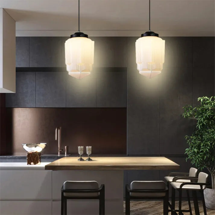 LumiNéo – Suspension Géométrique en Verre Givré Moderne