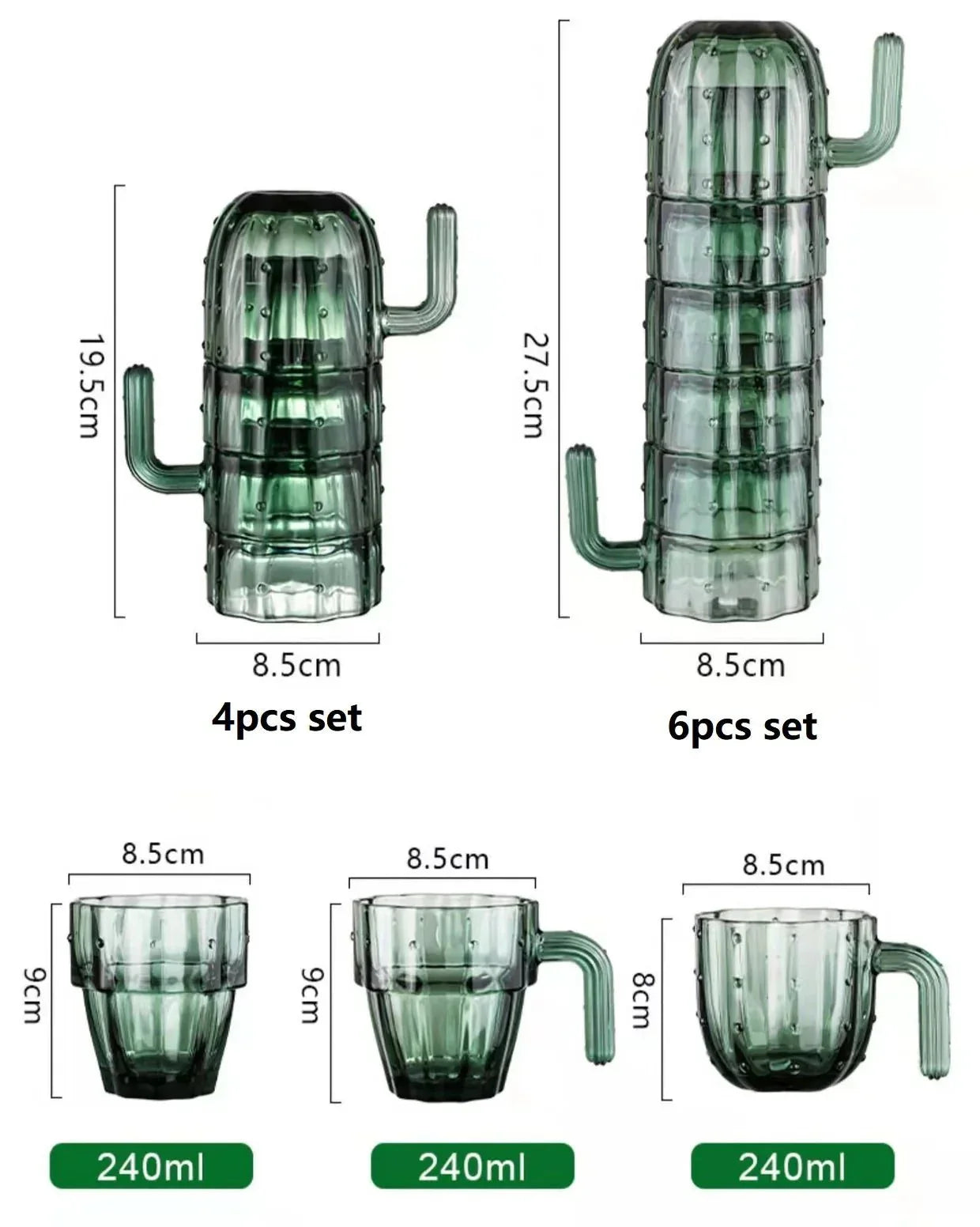 Cactus vert Tasse à café transparente et empilable