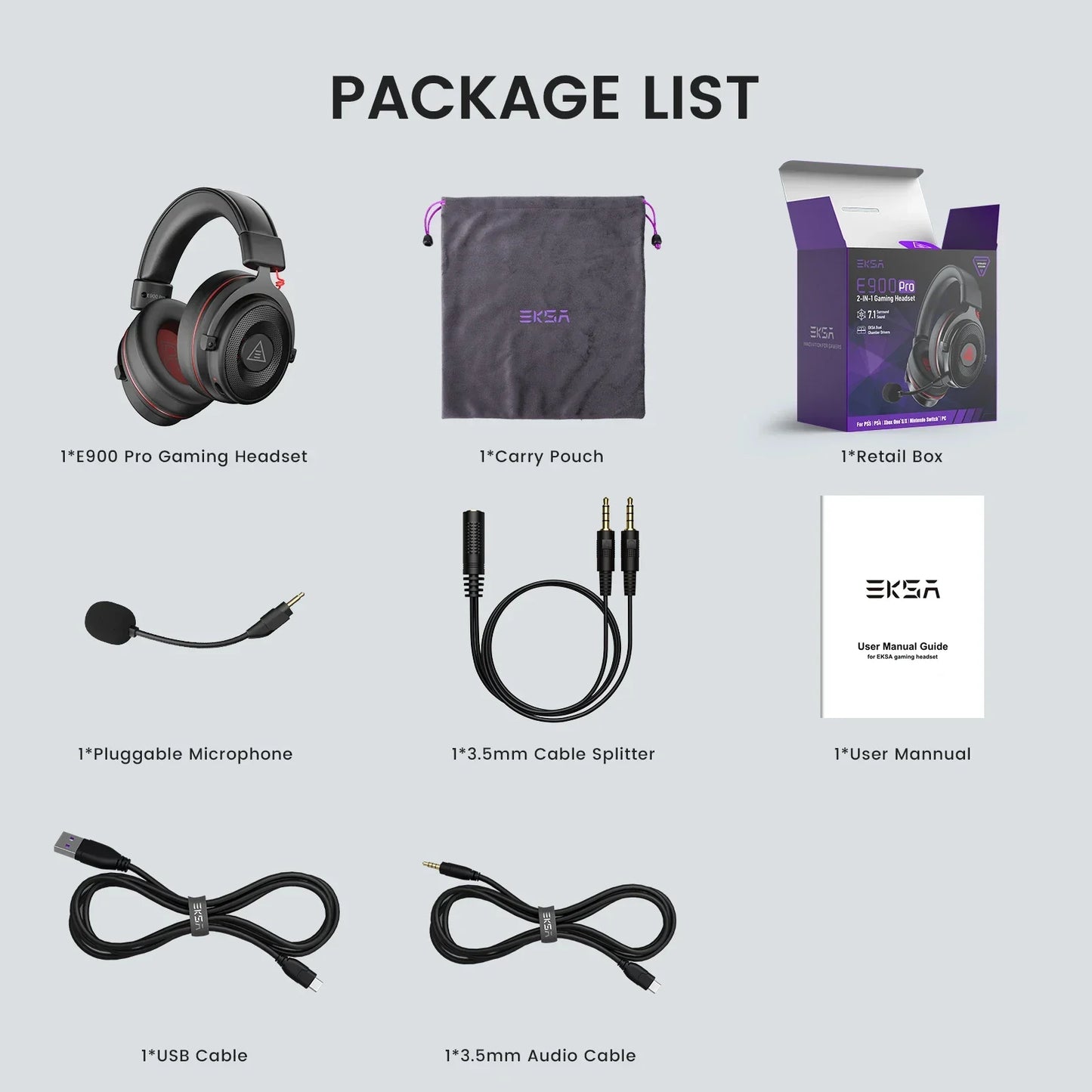 EKSA E900 Pro Casque de jeu filaire circum-auriculaire avec microphone - TWS suppression de bruit HiFi stéréo dynamique