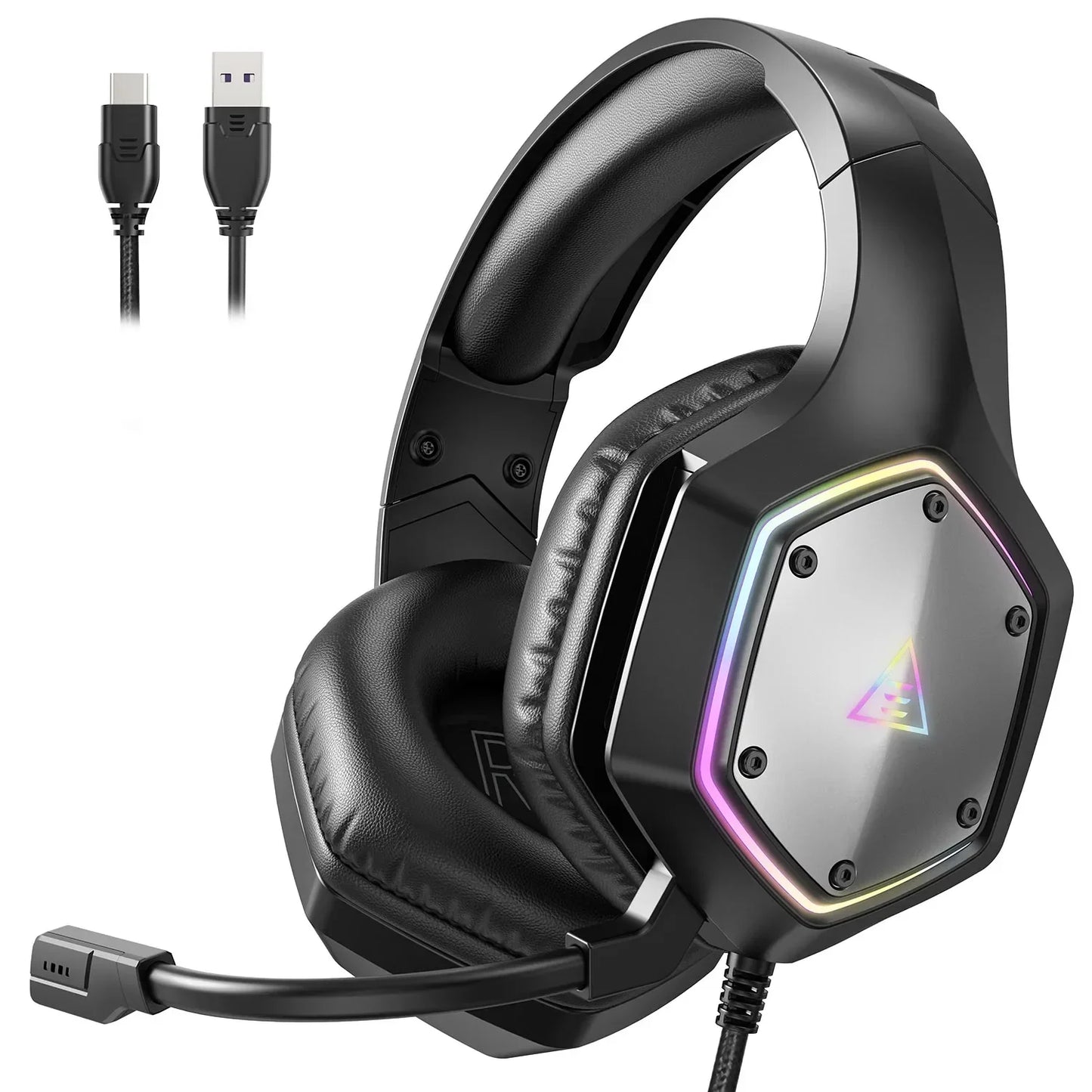 EKSA E1000 V2 RGB Casque de Jeu Filaires - TWS Réduction de Bruit HiFi Stéréo Surround 7.1 Casque Dynamique