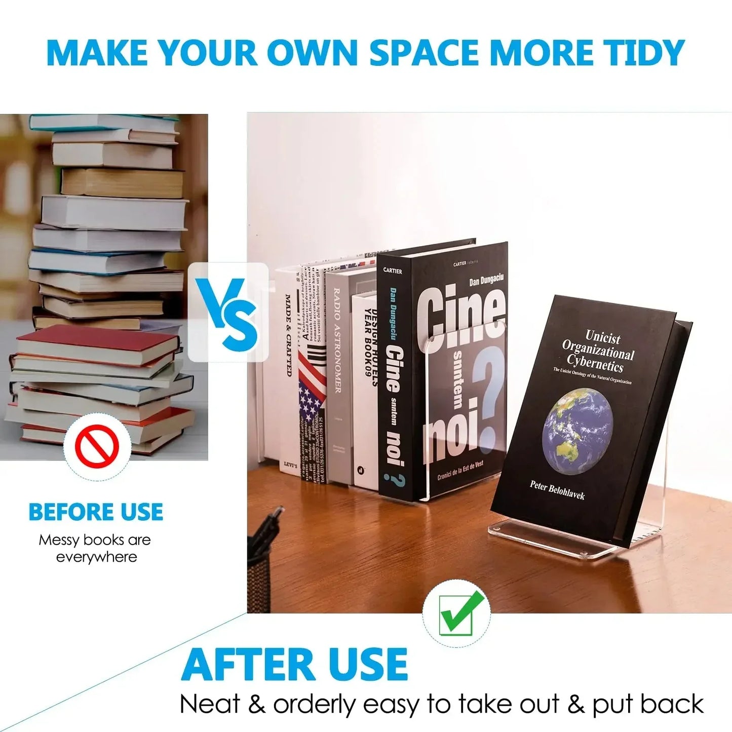 Supports de livre en acrylique transparent robuste pour l'organisation à domicile et au bureau