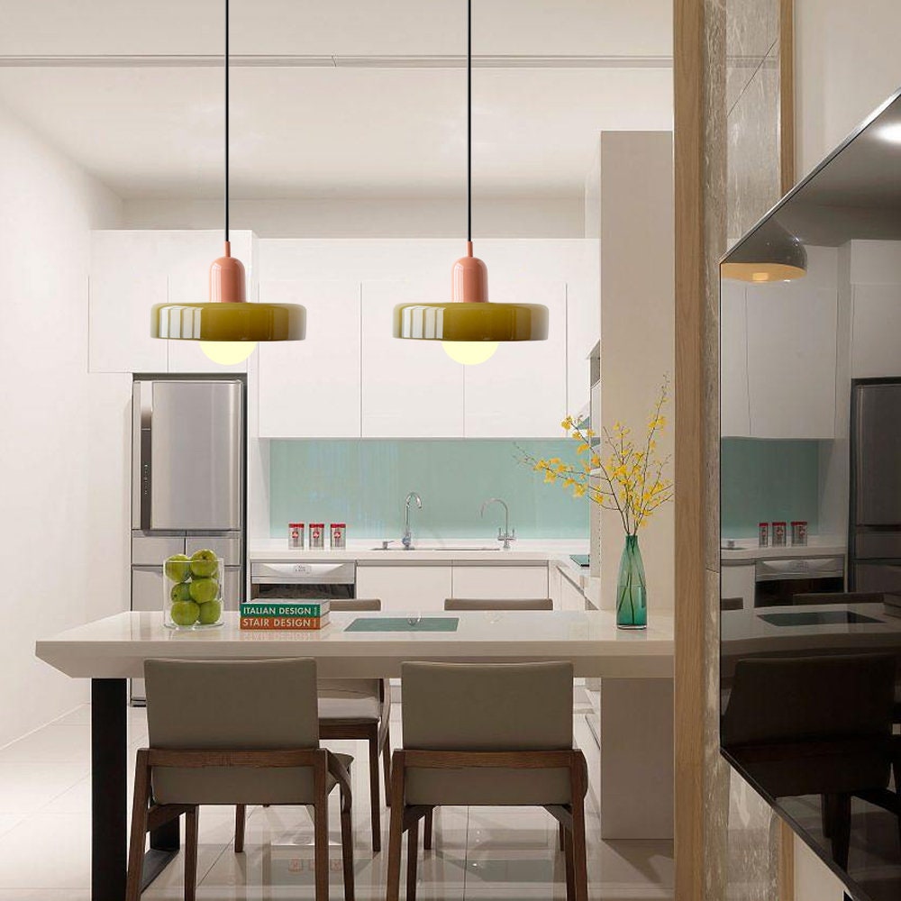 Suspension Floroux in colored glass | Elegant hanging lamp in Bauhaus style | Designer lamp for the living room and dining room